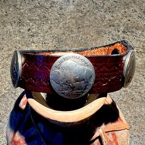 Genuine Buffalo Nickel Taos Pueblo Leather Bracelet